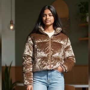 #015 Fabletics Shiny Brown Puffer Jacket